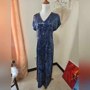 Vintage Blue Sequined Maxi Dress L